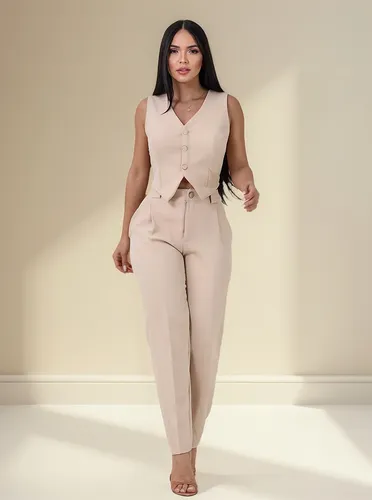 Conjunto Calça Skinny Alfaiataria Feminino Colete Social