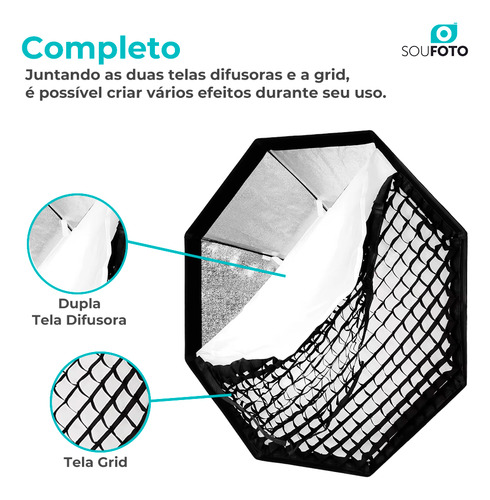 Softbox Octagonal 95cm Bowens Com Grid E Dupla Tela Difusora