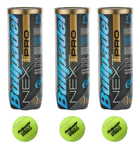 3 Tarros De Pelotas Padel Next Pro Bullpadel X3 ( 9 Pelotas)