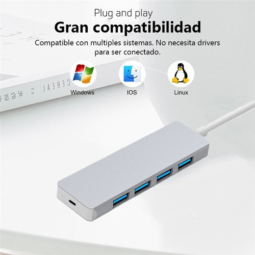 Imagen 3 de 7 de Hub Usb 3.0 Multiplicador 4 Puertos Usb + 1 C Zapatilla Pc