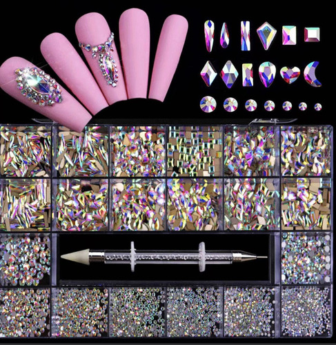 Caja Cristales Decoración Uñas Pedrería 21 Formas 2500piezas