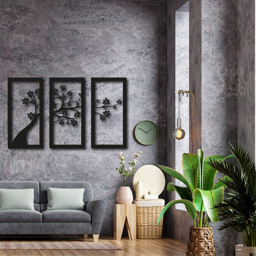 Imagen 1 de 5 de Cuadro Triptico Calado Madera Moderno Decoracion Arbol Vida