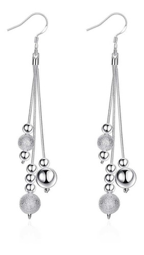 Pendientes Aros Largos Plata Ley 925 Colgantes Con Borlas