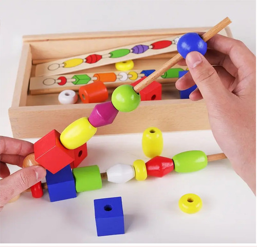 Juego Didáctico Cuentas Figuras Geométricas Palo Madera -94