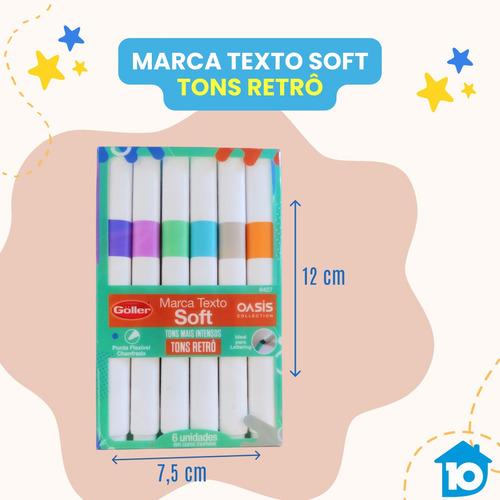 Canetinha Marca Texto Soft Goller Tons Retrô Escola