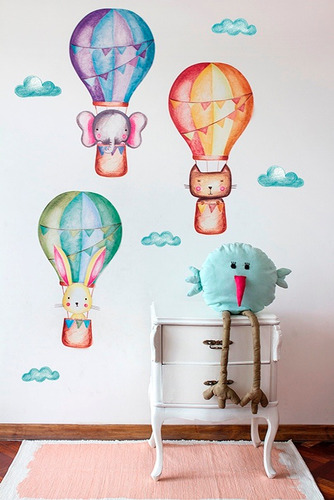 Vinilos Decoración Pared Infantil Globos Animales Linda Wall