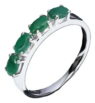 Comprar Bello Anillo Esmeraldas, Plata 925,  Y Baño Oro Blanco 14 K