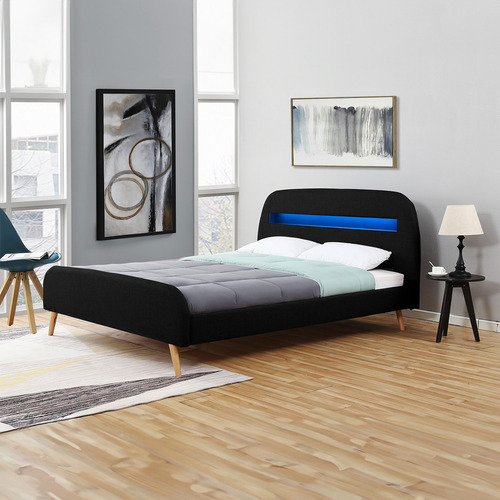 Cama King Size Moderno Luces Led Bossa Diamond Base Color Negro