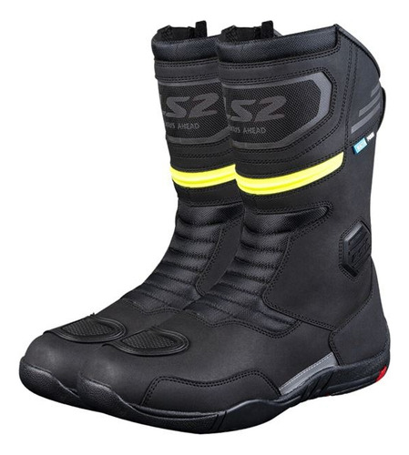 Botas Moto Ls2 Goby Wp/negro/amarillo/cuero Nylon Elástico