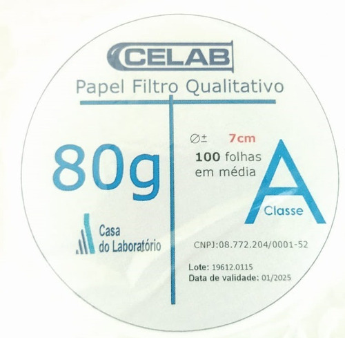 Papel Filtro Qualitativo - 80g Diametro De 7cm 100 Fls Celab