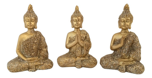 Trio De Buda Tailandês Meditando Dourado Home Decoração