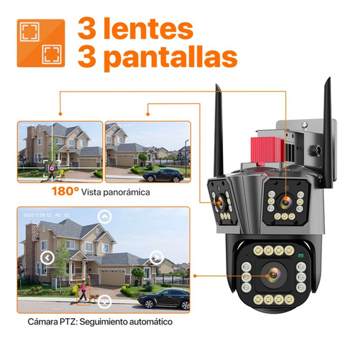 Cámara De Seguridad De 3 Lentes Wifi Sirena