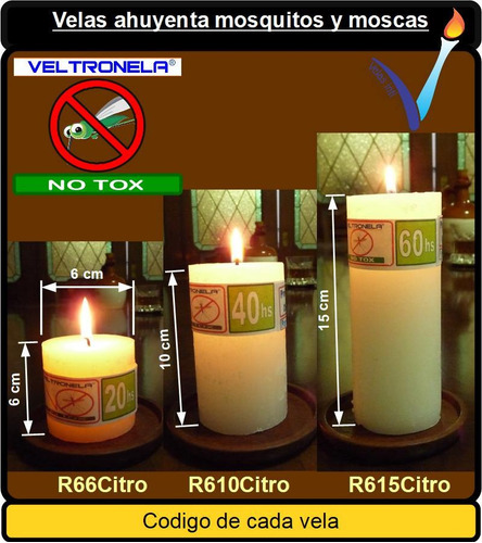R610citro - 1 Vela Redonda Citronela 6x10cm /40hs