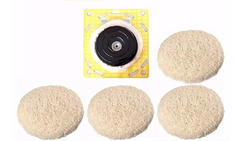 Kit Polimento Disco Adaptador P/ Furadeira Com 4 Boinas Lã