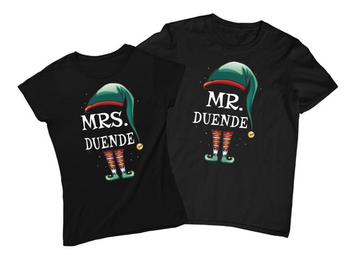 Dúo De Playeras - Navidad - Pareja- Mr. Duende Y Mrs. Duende