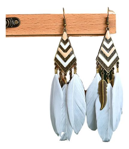 Pendientes Aro De Plumas Blancas Estilo Vintage