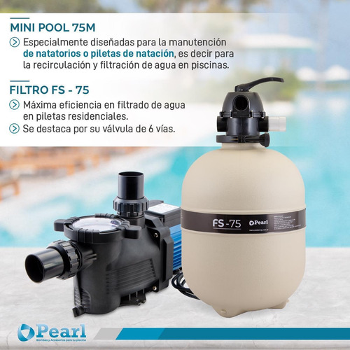 Imagen 6 de 12 de Combo Filtro Arena 75 + Bomba Pileta Pearl 0.75 Hp