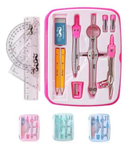 Set Geometria Escolar Reglas Compases Lapiz Estuche Plastico
