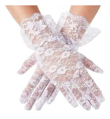 X12 Guantes Encaje Cortos Blanco Dama Antigua Disfraz