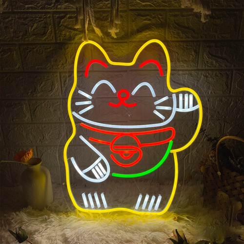 Letrero Neon Gatito Chino Suerte Acrílico Grueso Lucky Cat