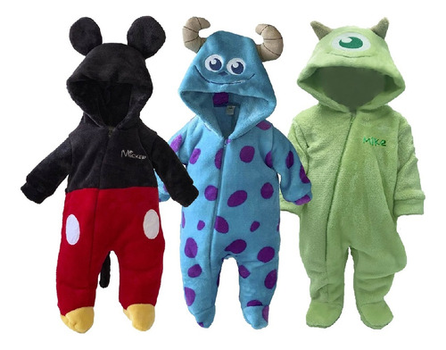 Kit 3 Mamelucos Disney Mickey, Sulley, Mike