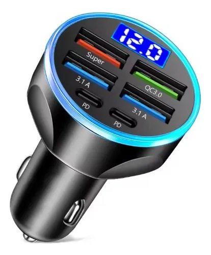 Cargador Para Carro 4 Puertos Usb Y  2 Tipo C Carga Rapida