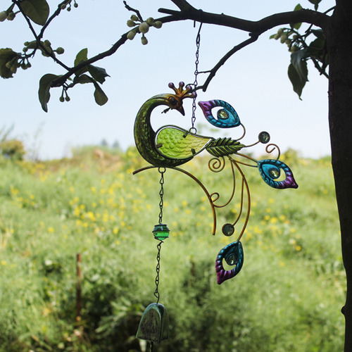 Adorno De Campanilla De Viento De Cristal Con Forma De Pavo