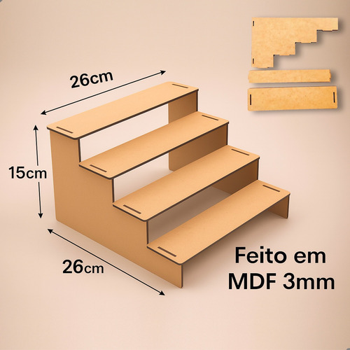 Escada Mdf 4 Degraus 26cm Expositor Mesa Desmontada