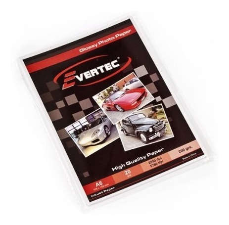 Evertec Papel Fotografico Glossy 210g 20 Hojas Evt-a6-210gr