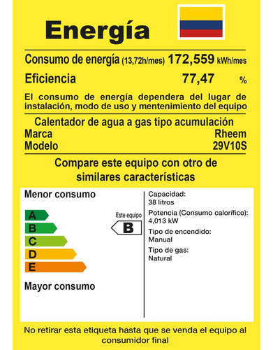 Calentador De Acumulación A Gas 38 Litros