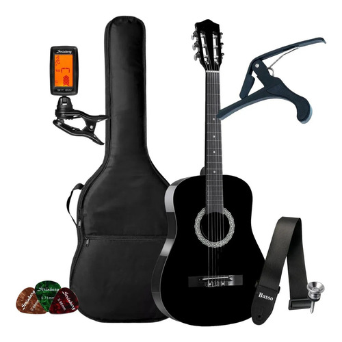 Kit Violao Acustico Iniciante Estudante Bravo An100 Completo Cor Bk - Black Material Do Diapasão Padrão Orientação Da Mão Destro 