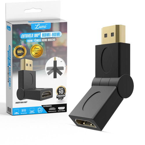 Kit 10 Adaptador Hdmi Macho Para Hdmi Fêmea 90°/180° Graus - Full Hd