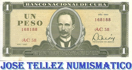 Billete 1 Peso Cuba Año 1981 Aunc Palermo