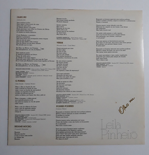 Lp - Leila Pinheiro - Olho Nu - 1986 - Com Encarte. (Usado)