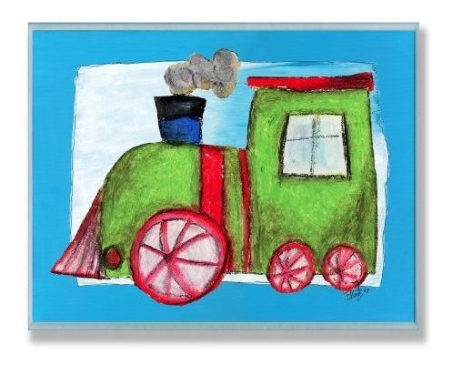 The Kids Room By Stupell Green Train Con Blue Border Rectang
