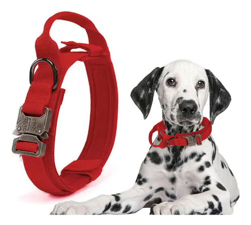 Collar Táctico Militar Para Perro Ajustable Hebilla Metalico Color Rojo Tamaño Del Collar M (mediano)