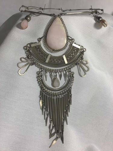 Collar Gargantilla Con Piedras Rosadas Con Aros (1034)