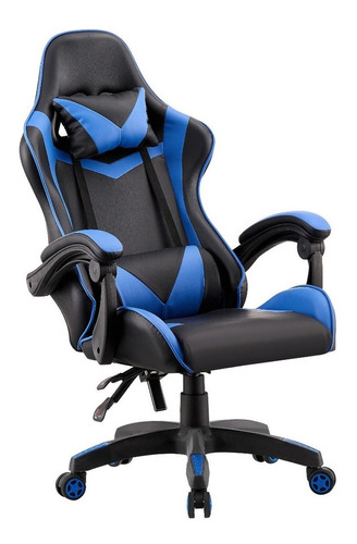 Silla de escritorio Koa Racing GAM500 gamer ergonómica  negra y azul con tapizado de cuero sintético