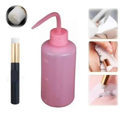 Kit X2 Brocha Para Lash Shampoo + Botella Limpiador Pestañas