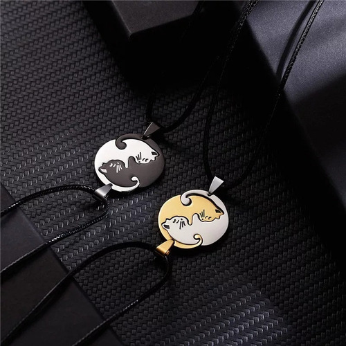 Imagen 10 de 10 de Collar Pareja Novios Gatos Corazon San Valentín Regalo Amor