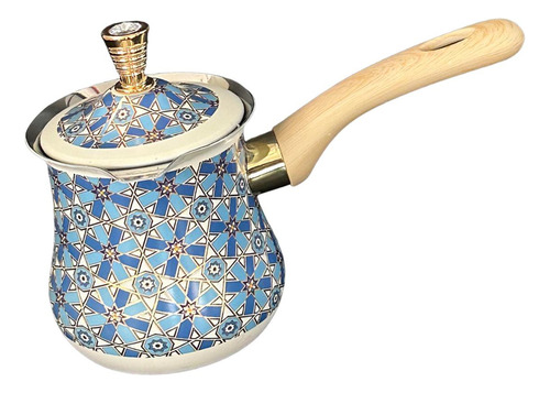 Cafetera Turca De Acero Inoxidable, Olla 900 Ml Patrón Azul