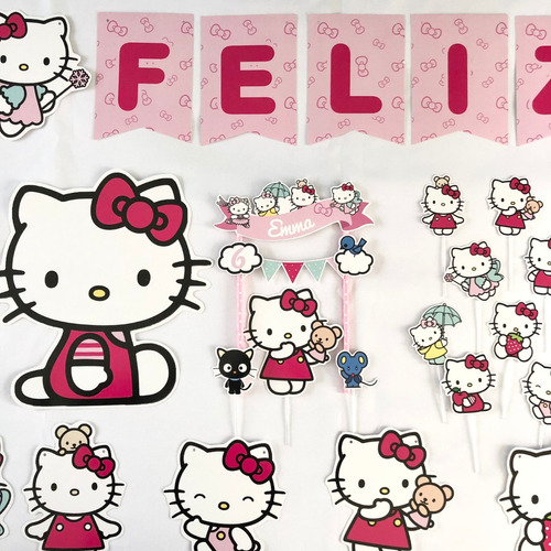 Kit Cumpleaños Decoración Topper Banderín Hello Kitty