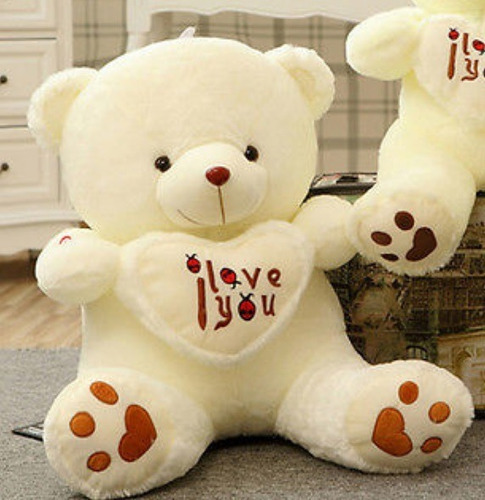 Urso Ursinho Creme + Coraçao De Pelúcia 65cm Te Amo Love You