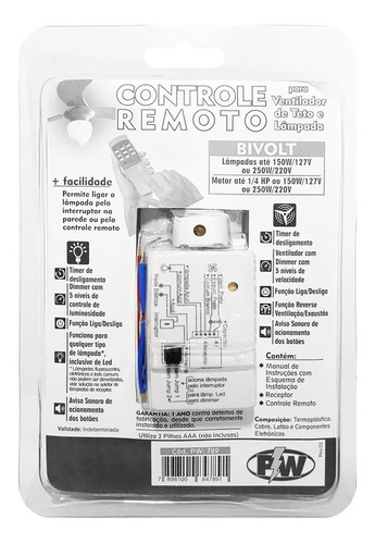 Controle Remoto Inteligente Vetilador Teto + Luz Bivolt Pw