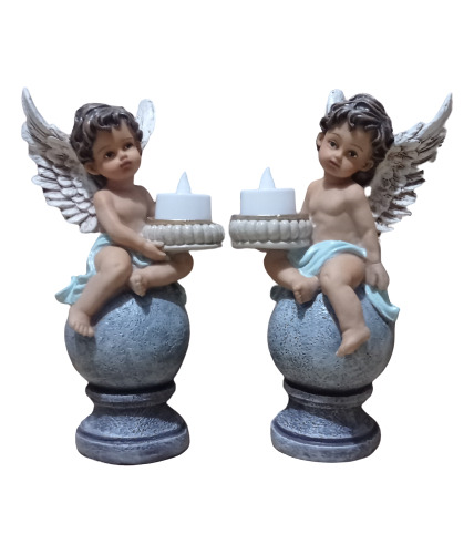 Angeles Portavela Par Figuras De Resina  23 Cms 