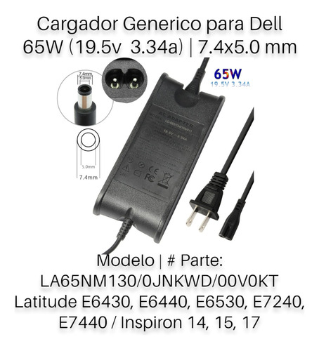 Cargador Generico Para Dell Espiga Gruesa Central 65w