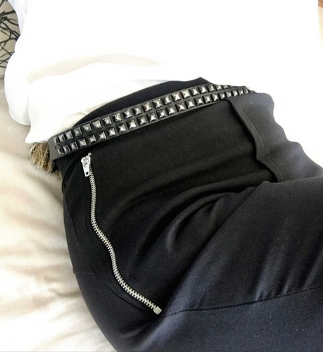 Pantalón Calza Elena Negro Opaco Con Cierres Negro (0019)