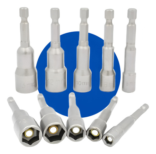 Kit De Soquetes Magnéticos 65mm Para Parafusadeiras - 5 Peça Cor Prateado