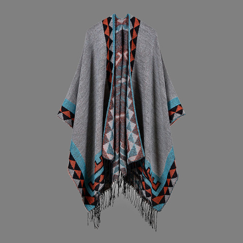 Capa Tipo Poncho Largo, Sobredimensionada, Cálida, Con Chal