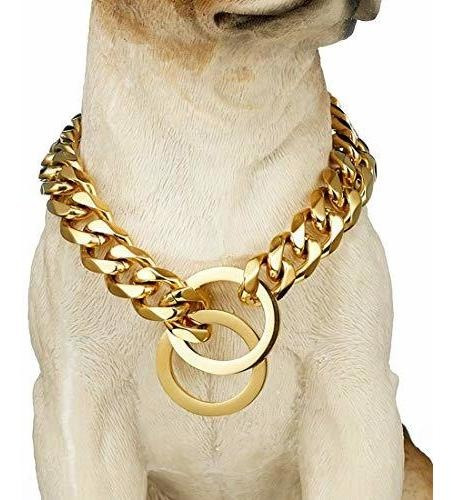 Tobetrendy Chain Dog Walking Collar Gold Cuba Link Wd8mh
